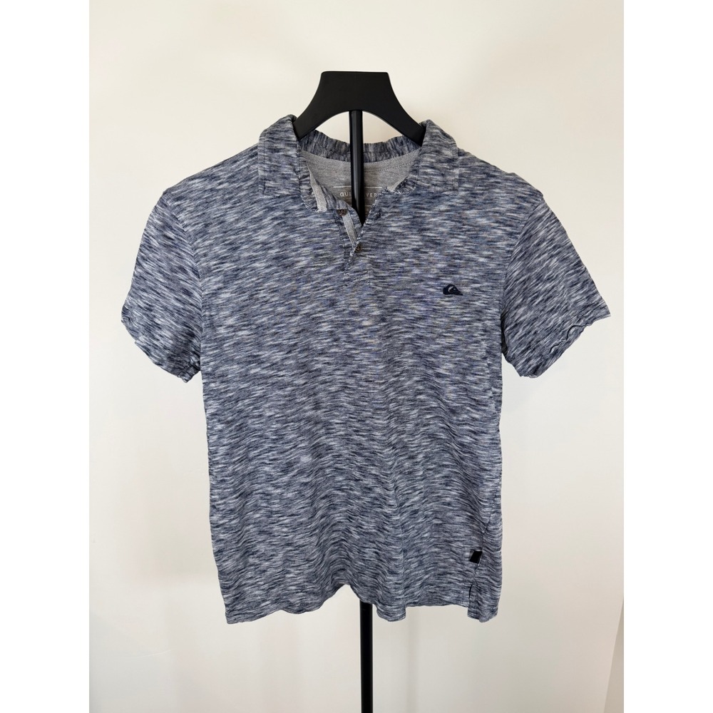 Quiksilver Mens Small Black Space Dye Slub Knit Polo Shirt Modern Fit Cotton